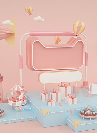 C4D00008热气球滑道城堡电商场景C4D模型含工程文件