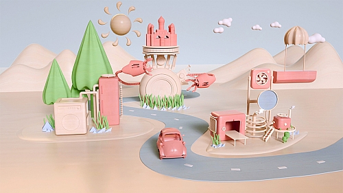 C4D00019玩具塑料感电商场景C4D工程文件